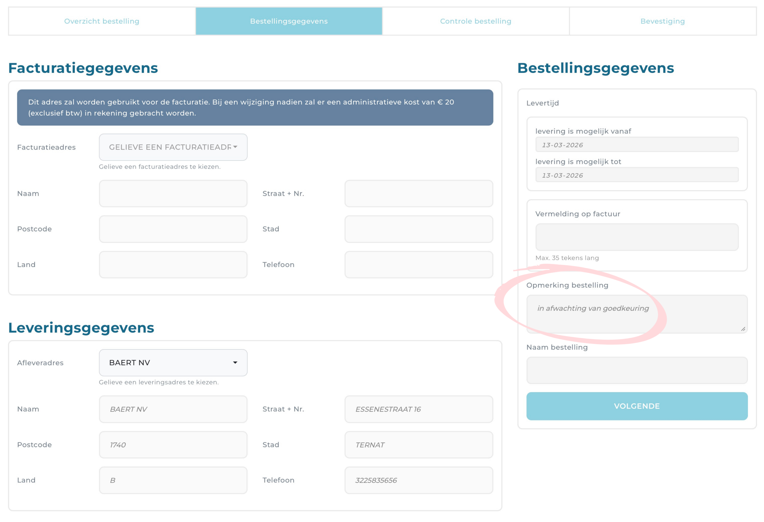 Opmerking bij bestelling